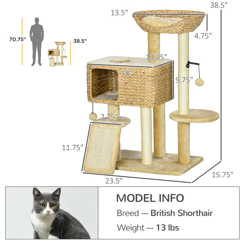 Beige Sisal Cat Tree with Condo and Hammock