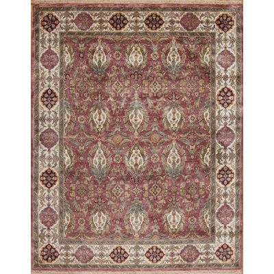 Silver Screen Hand Knotted Wool Area Rug in Mahogany/Ivory