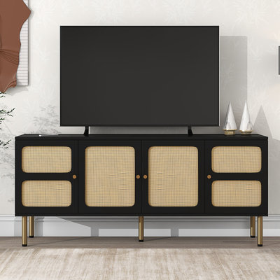 Boho Style TV Stand With Rattan Door