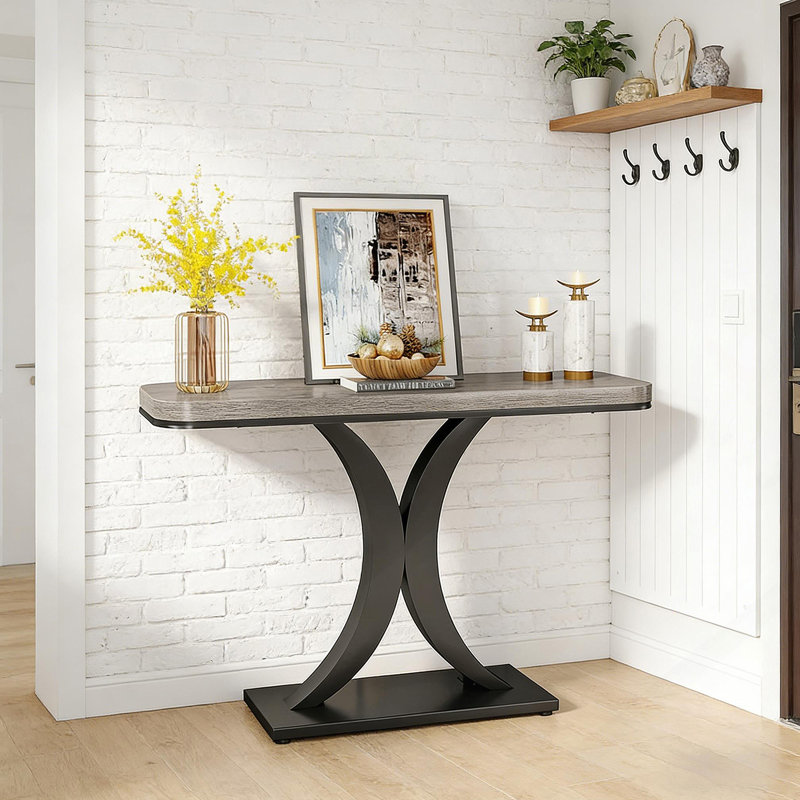 Console compacte, table de vestibule de style industriel moderne, canapé robuste avec finition rustique