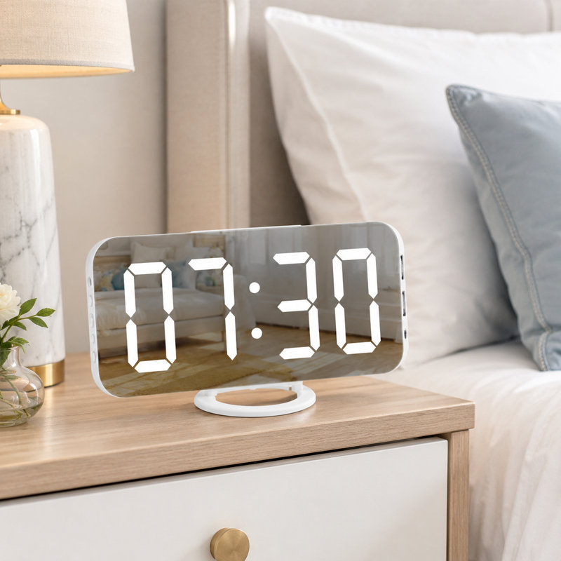 Réveil-matin numérique à surface dorée Elegant, White