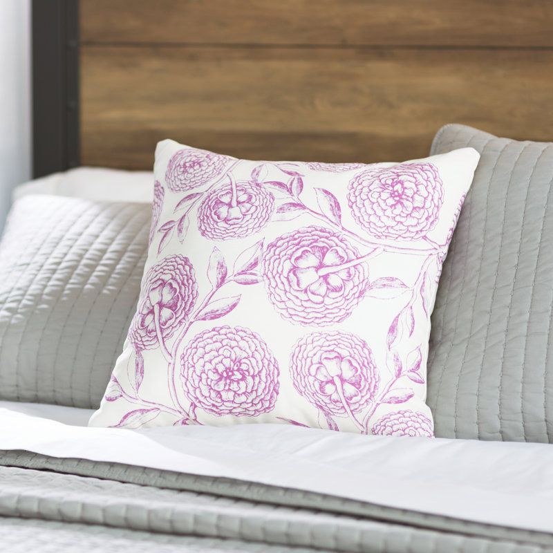 Botanical Blooms Blooms Antique Flower Square Pillow Cover and Insert, 16" H x 16" W, Bright Pink