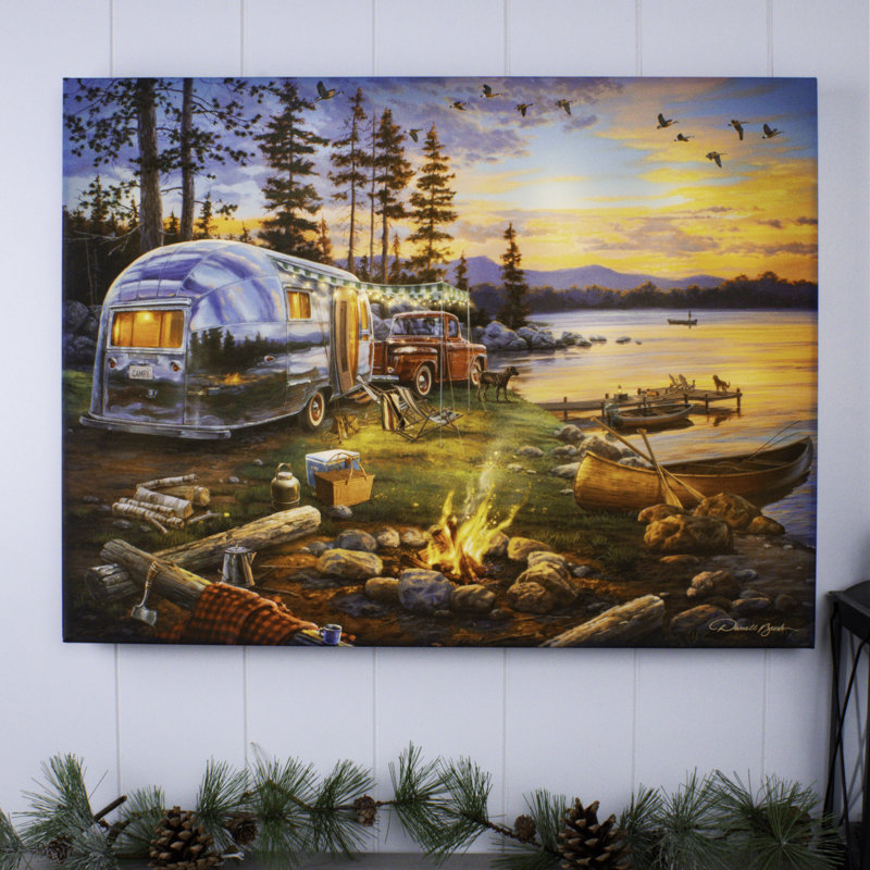 Joyeux campeurs, art mural entièrement éclairé à DEL 18 x 24
