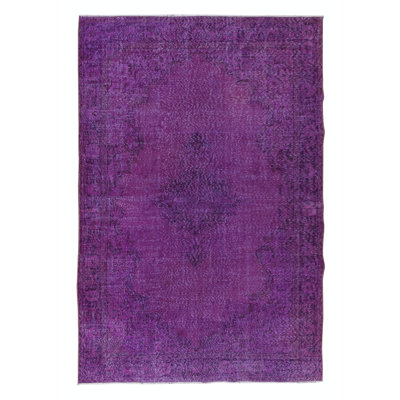 Tapis turc mauve fait à la main de 7 x 10 pi, tapis contemporain