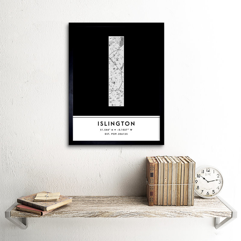 Islington City Map Islington Black & White by Wee Blue Coo - Single Picture Frame Typography