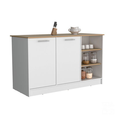 Kitchen Island Two Cabinets, Three Open Shelves