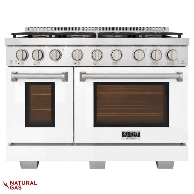 KUCHT Professional 48 po 6,7 pi cu Cuisinière au gaz naturel deux fours - une convection - en blanc avec brûleurs True Simmer