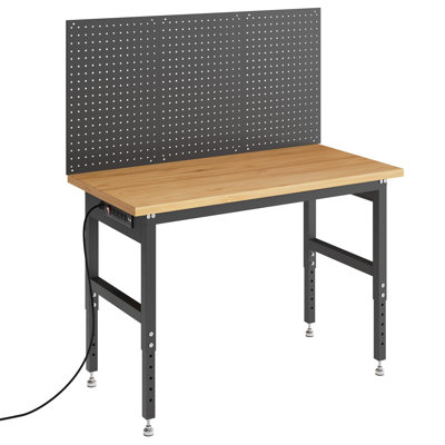 Établi de garage avec panneau perforé, hauteur réglable de 28 à 40 po, capacité de charge de 2 200 lb, table de rangement pour les projets de bricolage