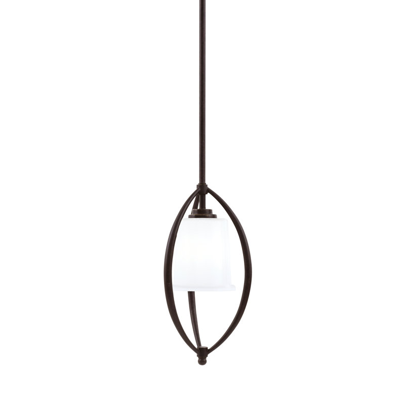 Suspension Albreda Stem Hung Mini présentée en fini granit foncé avec verre ambré bullé de 13,3 cm (5,25 po).
