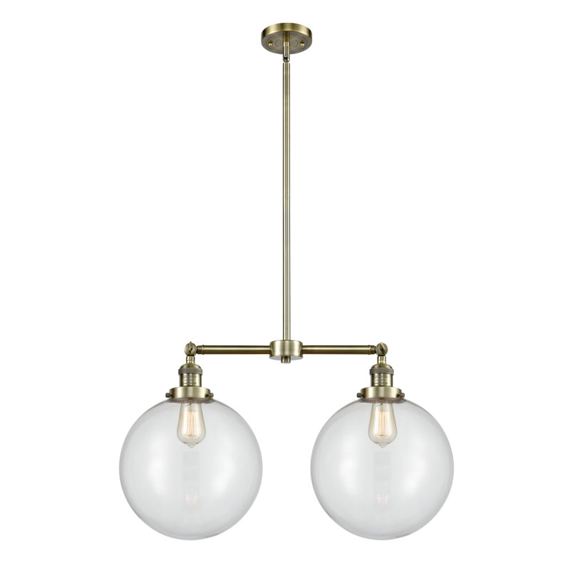 2 - Light Kitchen Island Pendant, Antique Brass, Seedy