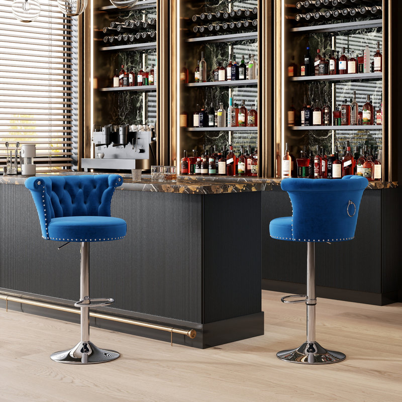 Ensemble de tabourets de bar pivotants en velours de 2/4/6, tabourets de bar réglables en hauteur avec dossier et base chromée