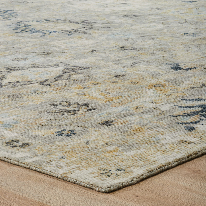 Josilin Wool Floral Area Rug in Gray, Rectangle 5' x 7'