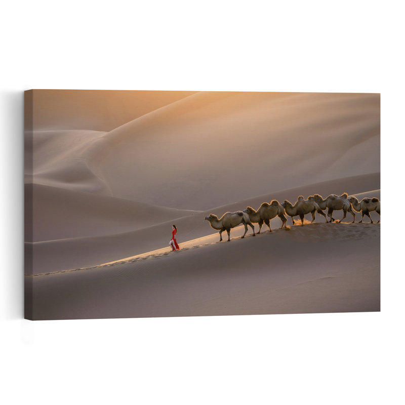«Golden Desert Journey», reproduction de paysage contemporain abstrait au lever du soleil, H 16 po x l 24 po