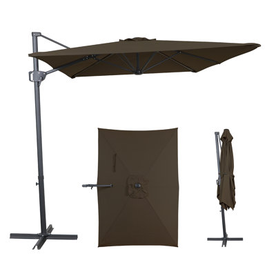 10x6.5 ft. Aluminum Cantilever Market Non-Solar Tilt Half Patio Umbrella in Beige, 360 Rot, Wind Resistant