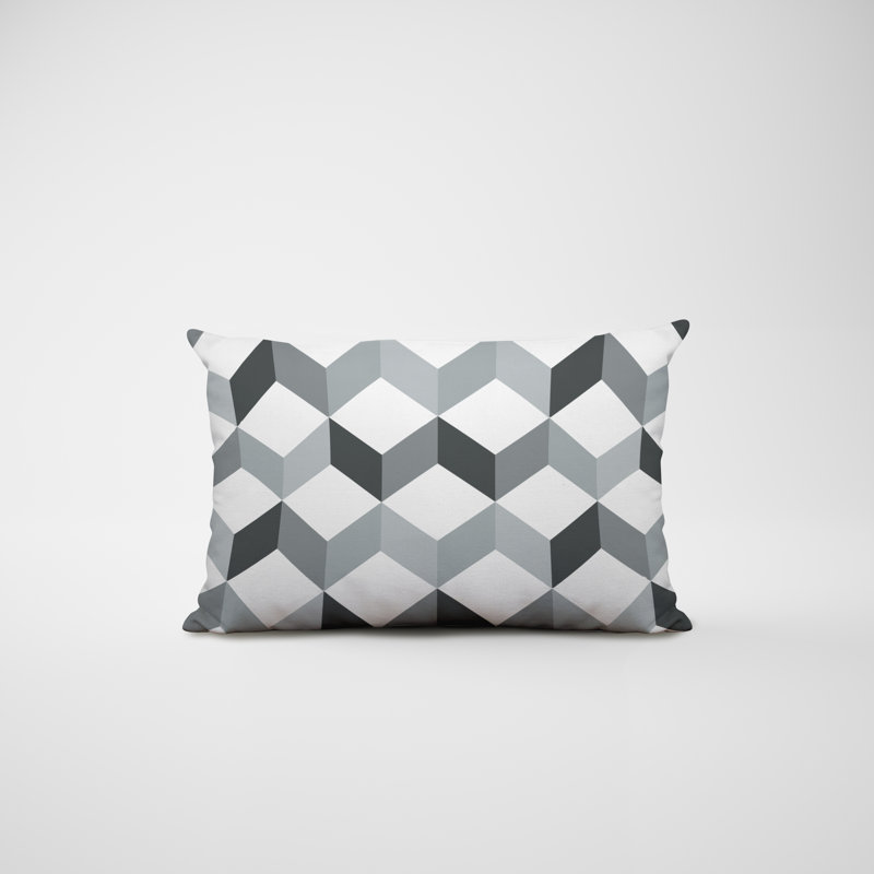 Geometric and Chevron / Zig Zag Outdoor Reversible Throw Pillow, Gray