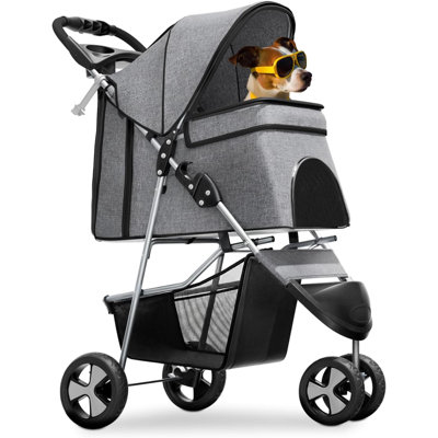 3 Wheel Pet Stroller Foldable Travel Jogger For & Medium Dogs & Cats Lightweight Carrier With Breathable Mesh Cover Cup Holder & Storage Basket