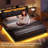 California King Bed Frame With Storage Headboard And Led Lights, California King Floating Bed Frame With Type-c And Usb Ports, Visual Floating Platform Bed, No Box Spring Required, Black