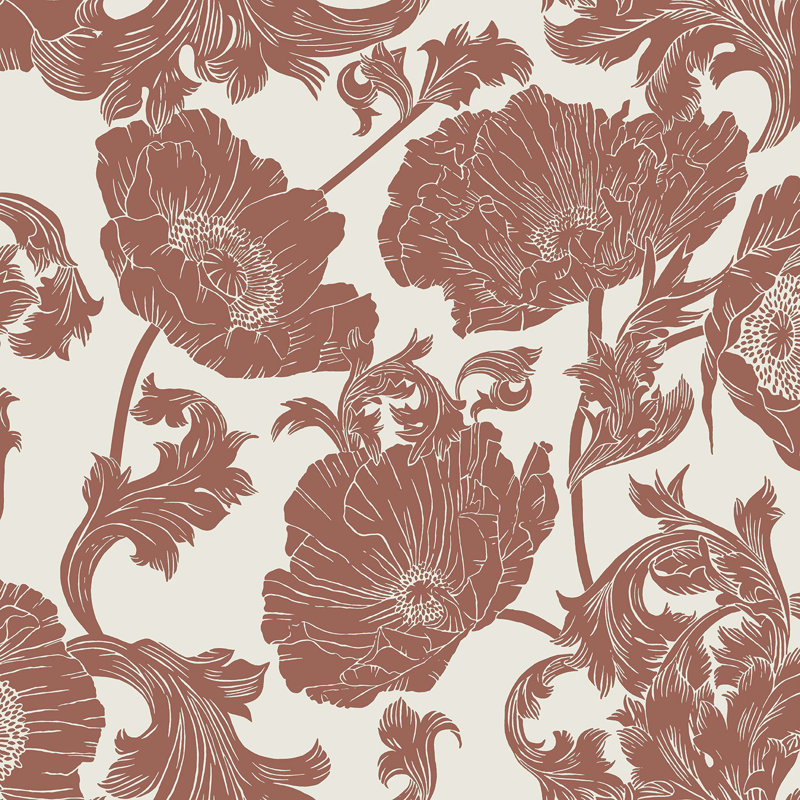 Papaver Large Floral Trail 10m x 53cm Wallpaper Roll, Bronze/White
