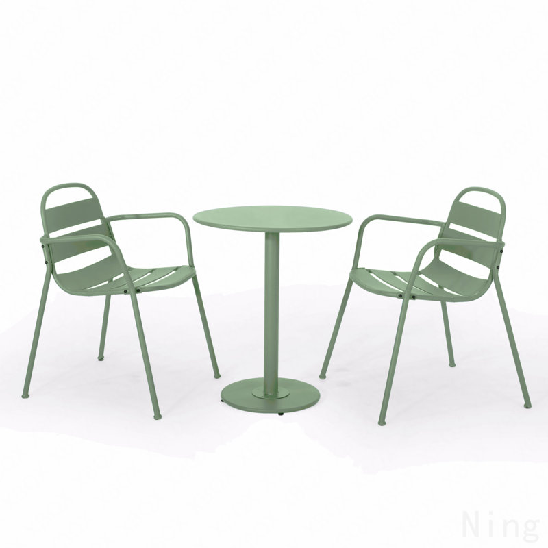 Ensemble de patio d'extérieur en métal 3 pièces - vert foncé, Vert foncé