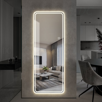 Miroir de plancher pleine longueur 65 po x 24 po à DEL avec miroir de corps entier, miroir mural avec lumières, miroir de coiffeuse, miroir de chambre à coucher avec gradateur et 3 modes de couleur