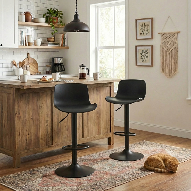 Meli Swivel Bar Stools With Back Modern Height Adjustable & Easy-Clean PP Plastic Barstools for Kitchen Island Bar, Black