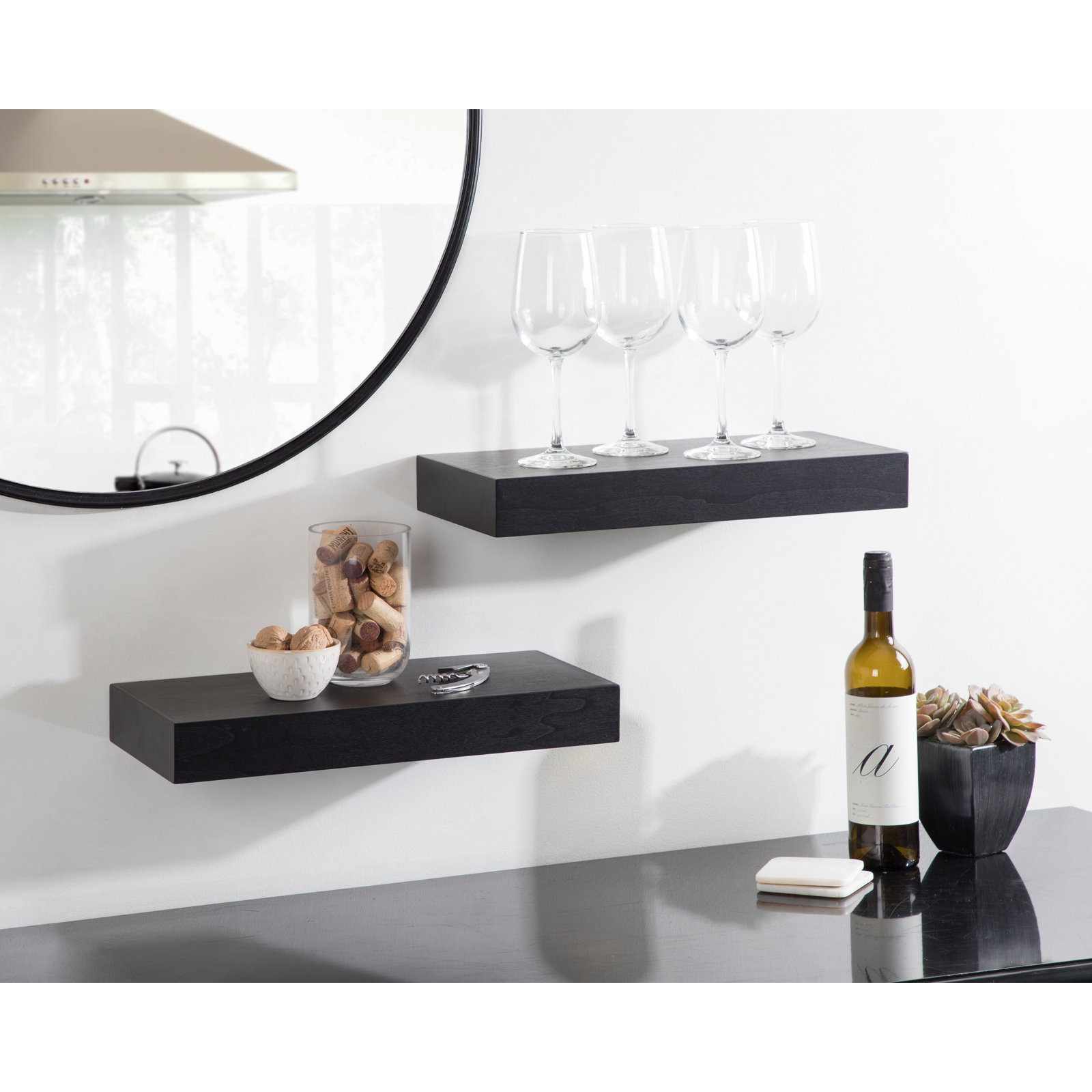 Jeremiah 2 Piece Picture Ledge Wall Shelf, Black, 2.3" H x 18" W x 8" D