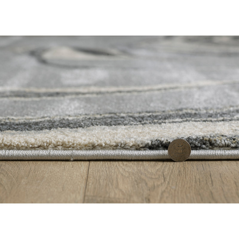 Hue Hand Hooked Polypropylene Area Rug, Rectangle 8'10" x 13', Gray