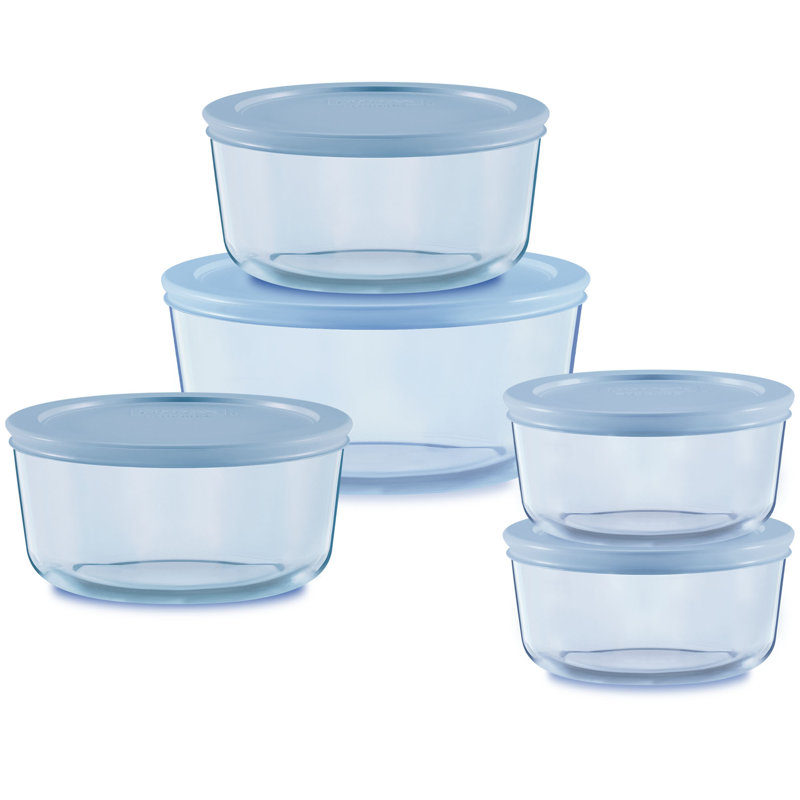  Pyrex Simply Store Tinted 5-Pack Round Storage Set with Plastic Lids, Blue