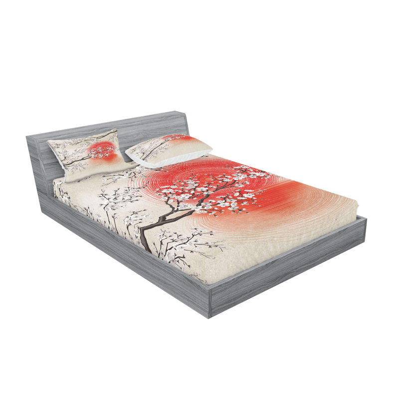 Ensemble de draps et taies décoratives Ambesonne Cherry Blossom, gris, jaune, corail foncé