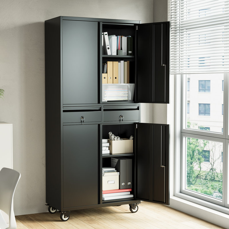 2 - Tier Drawer Steel Storage Cabinet with Wheels - for Office & Garage, 120KG Capacity, Locking System