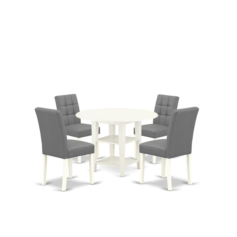 5 Piece Dinner Table Set Includes AModern Dining Table and 4 Platinum Gray Polyester Fabric Mid-Century Chairs with Stylish Back- Linen White Finish