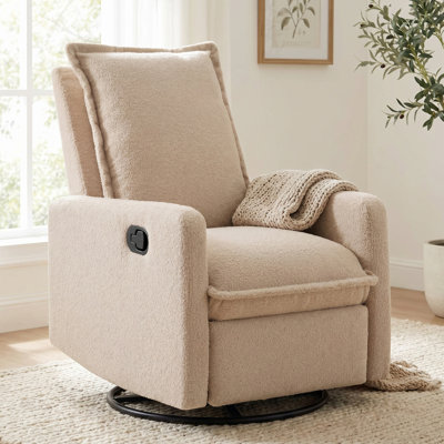 Swivel Rocker Recliner Chair With Manual Recline, Upholstered Glider Recliner For Nursery & Living Room