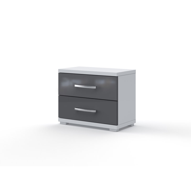2 Drawer Bedside Table, Slate Grey Gloss
