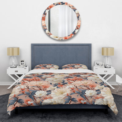 Japanese Zen Garden Botanical Pattern Floral Duvet Cover