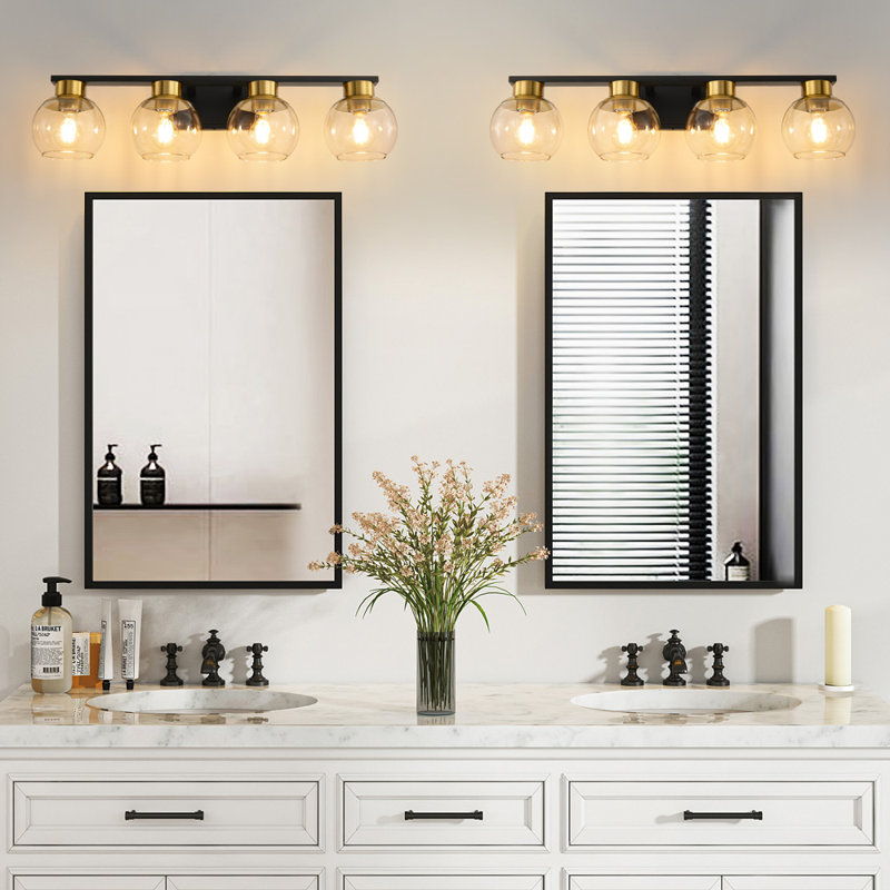 Geneva Dimmable Bathroom Vanity Light Fixtures, Matte Black/Gold, 4