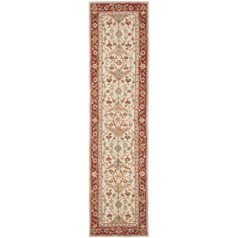 Hollander Hand-Hooked Wool Red Area Rug, Runner 2'6" x 12'