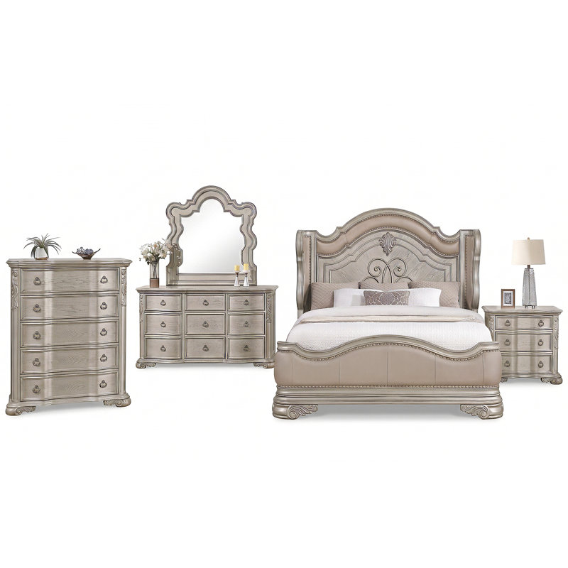 Mcgrath grand 5 pièces champagne, Grand lit, 5 Pcs: Bed, Chest, Nightstand, Dresser, Mirror