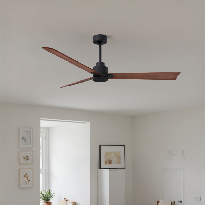 Alessandra Outdoor Downrod Ceiling Fan, Walnut, Matte Black
