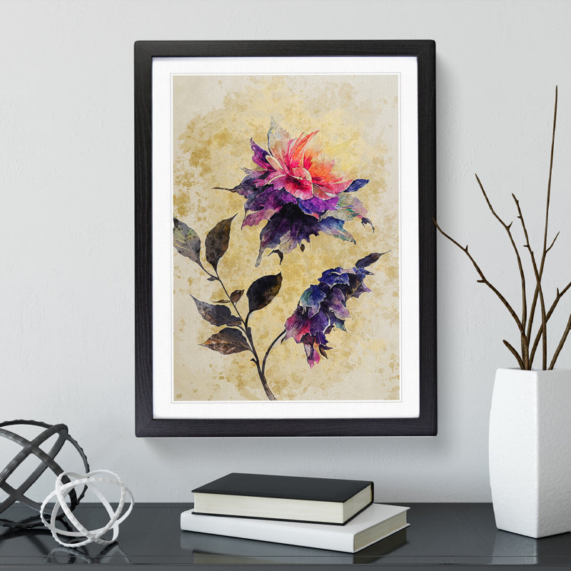 XV1022-5116X Watercolour Flowers No.2 - Single Picture Frame Painting, Black, 64cm H x 46cm W x 2cm D