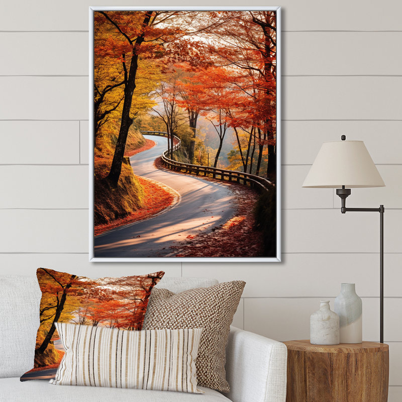 «Autumn's Embrace Road Path Into The Forest I», Cadre doré simple, H 44 po x l 34 po x P 1,5 po