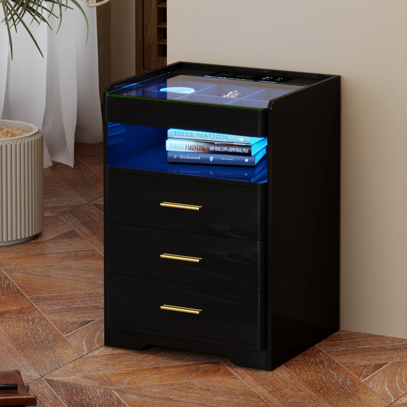 45cm W Bedside Table, Piano Black