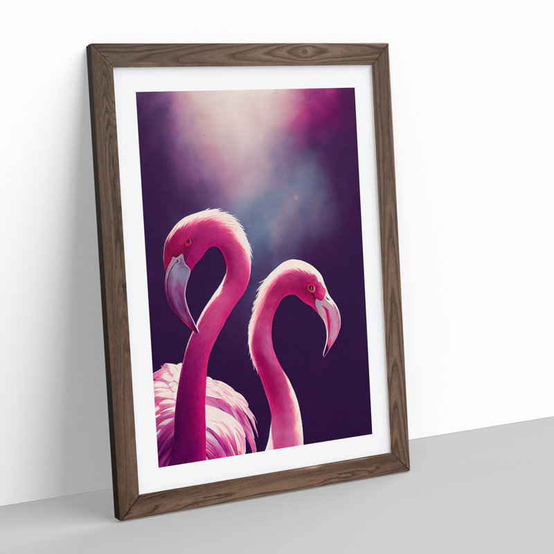 Two Flamingos - Framed Print, 64cm H x 46cm W x 2cm D, Walnut Framed