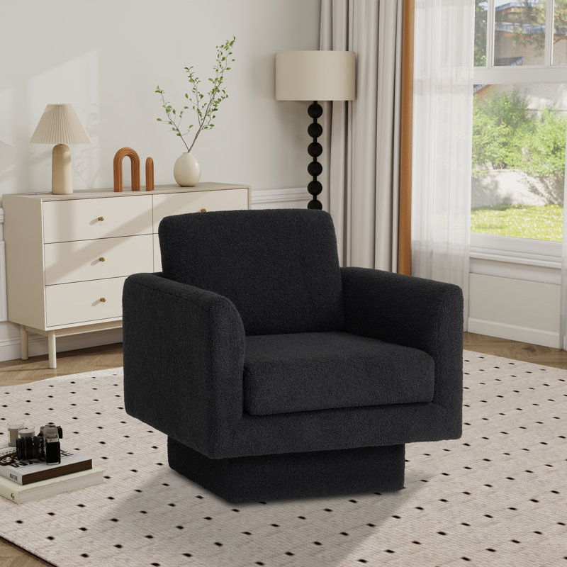 Fauteuil d'appoint pivotant rembourré à accoudoirs évasés, Polyester noir