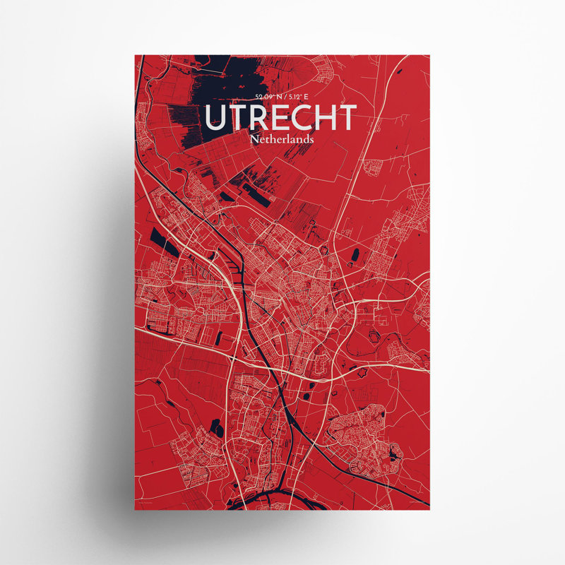 Utrecht City Map in Nautical 1 Piece Wall Art, 17cm H x 11cm W x 0.05cm D