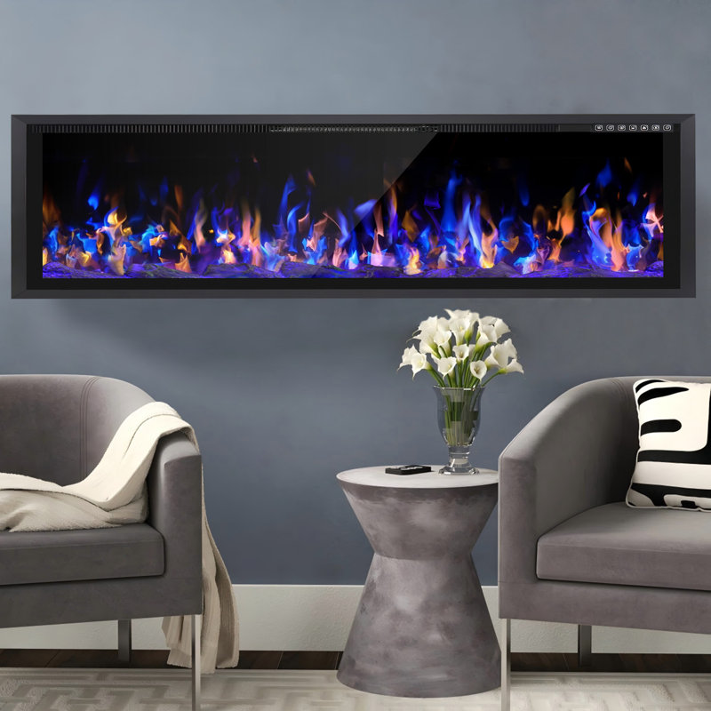 Recessed And Wall Mounted Electric Fireplace, 18.11" H x 80" W x 4.49" D
