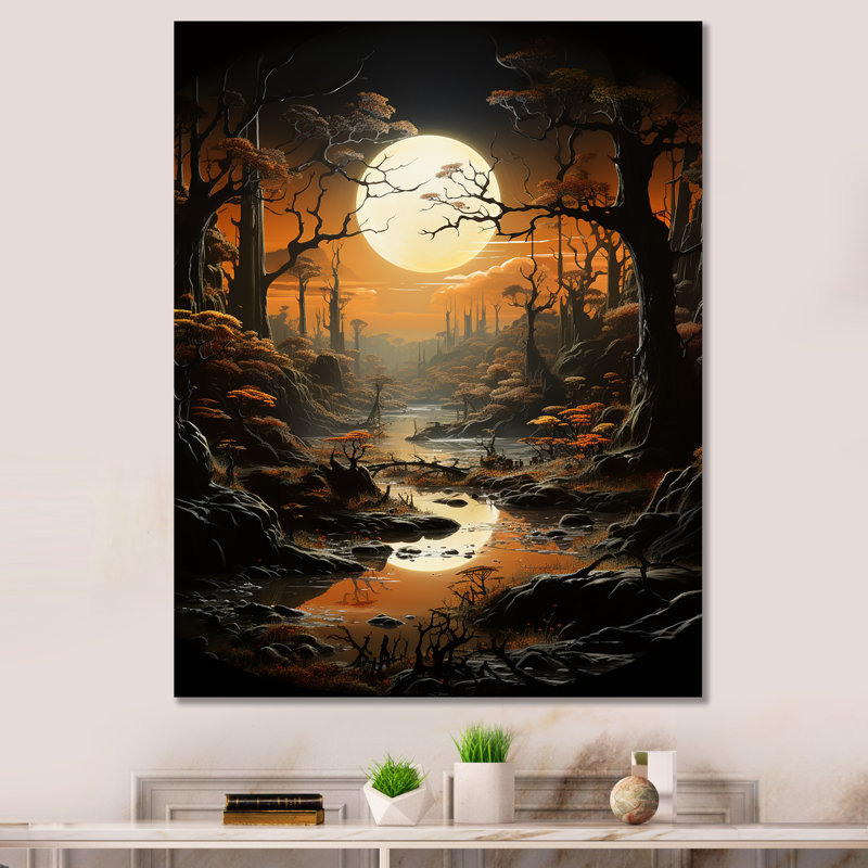Éclipse au clair de lune, H 40 po x l 30 po x P 1,5 po, Toile tendue