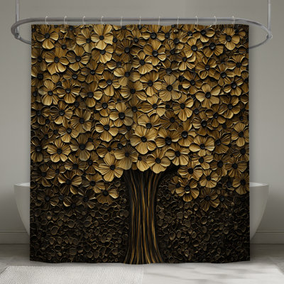Rideau de douche doré à motif floral extra long