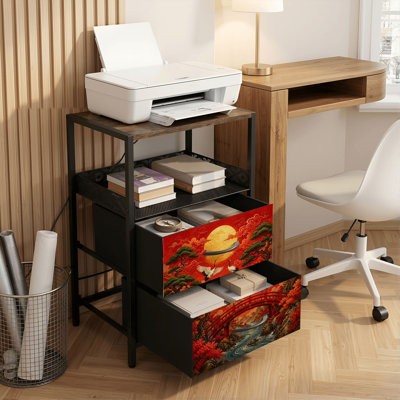Table de chevet 2 tiroirs avec station de charge, table de chevet avec ports USB et amp; Imprimé de verdure Outlets