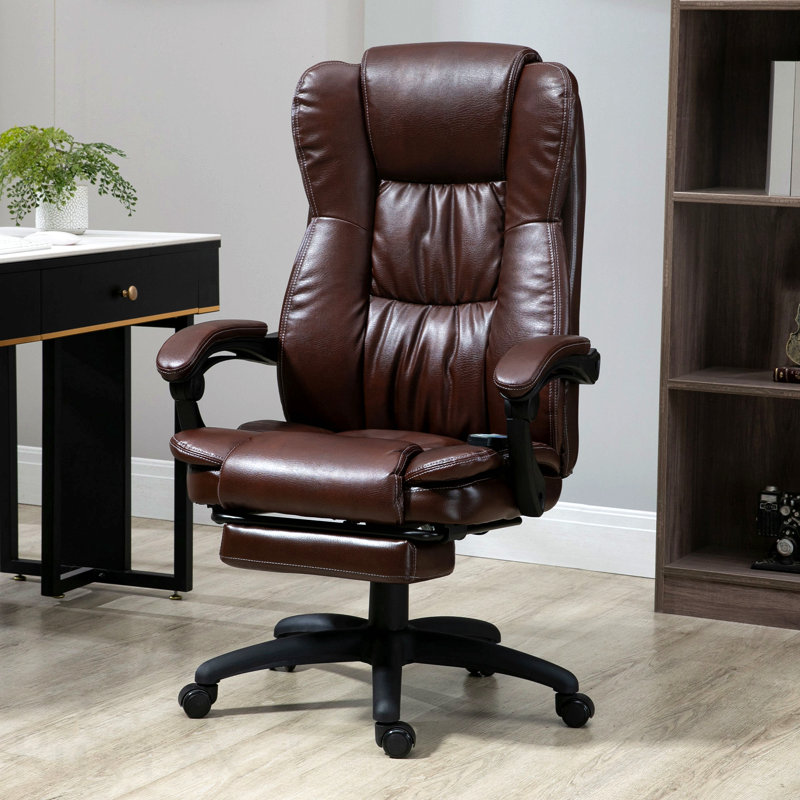 Fauteuil de bureau brun à haut dossier, avec vibration à 6 points, 5 modes, fauteuil de direction, fauteuil pivotant en cuir d'unité centrale, dossier inclinable et repose-pieds rétractable