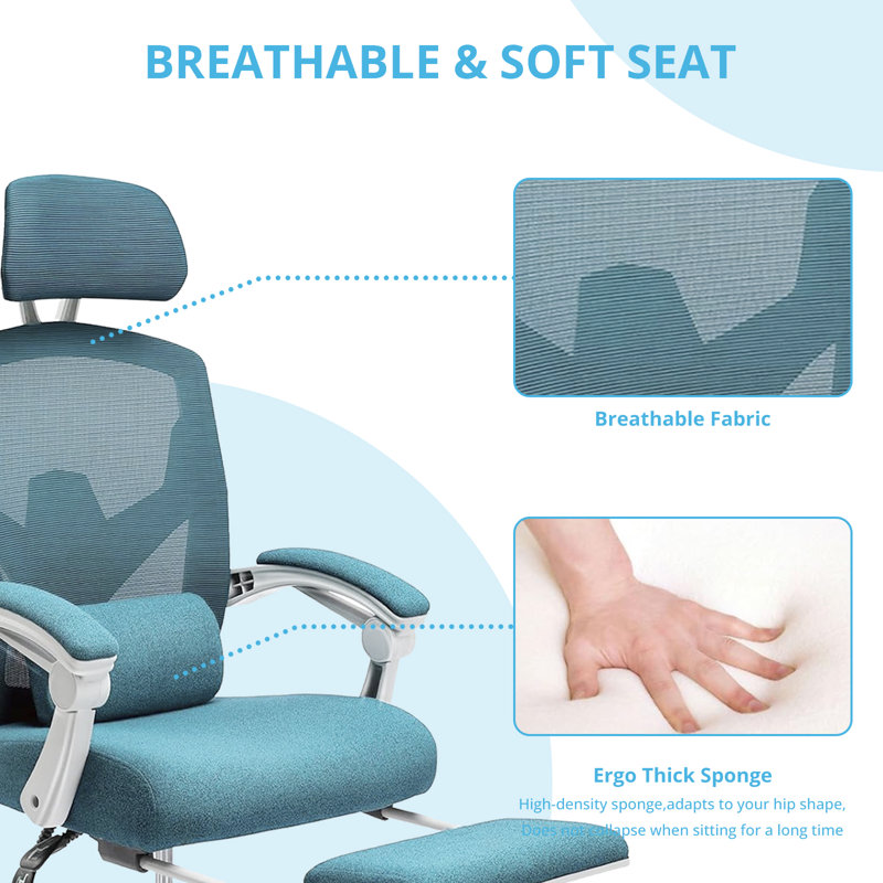 Lienhardt Home Office Desk Chair with Footrest, High-Back Mesh Rolling Swivel Reclining Chairs with Wheels, Comfortable Headrest, Lumbar Support, Comfy Arms for Home, Office, Gaming, Student